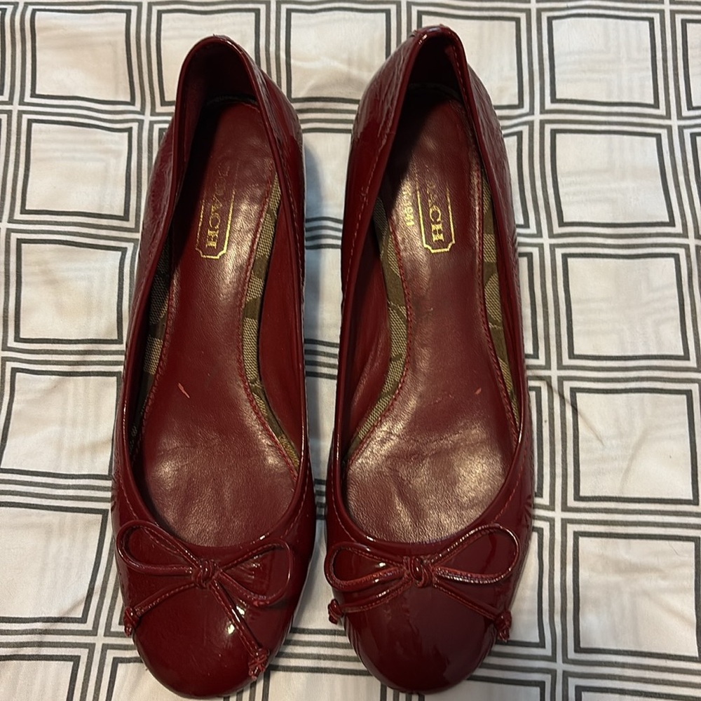 Coach Red Patent Flats Slippers Size 8B